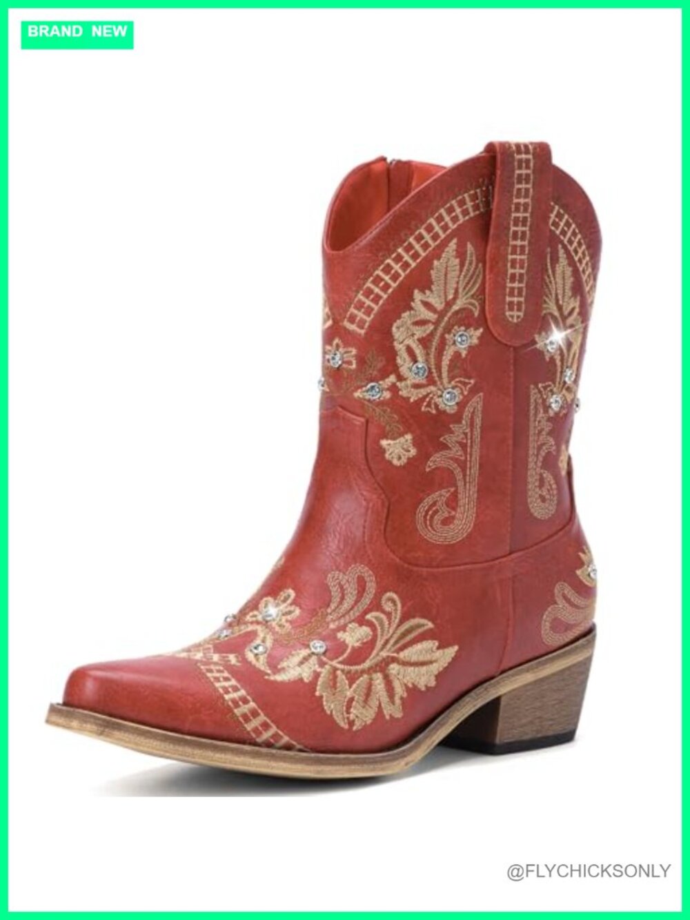 Western Embroidered Cowboy Ankle Booties Pointed Toe Rhinestone